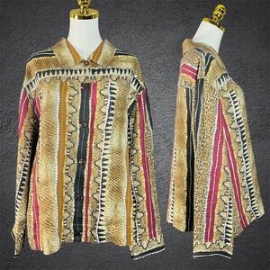 IOS XL Linen Snake Print Button Down Shirt Top Blouse